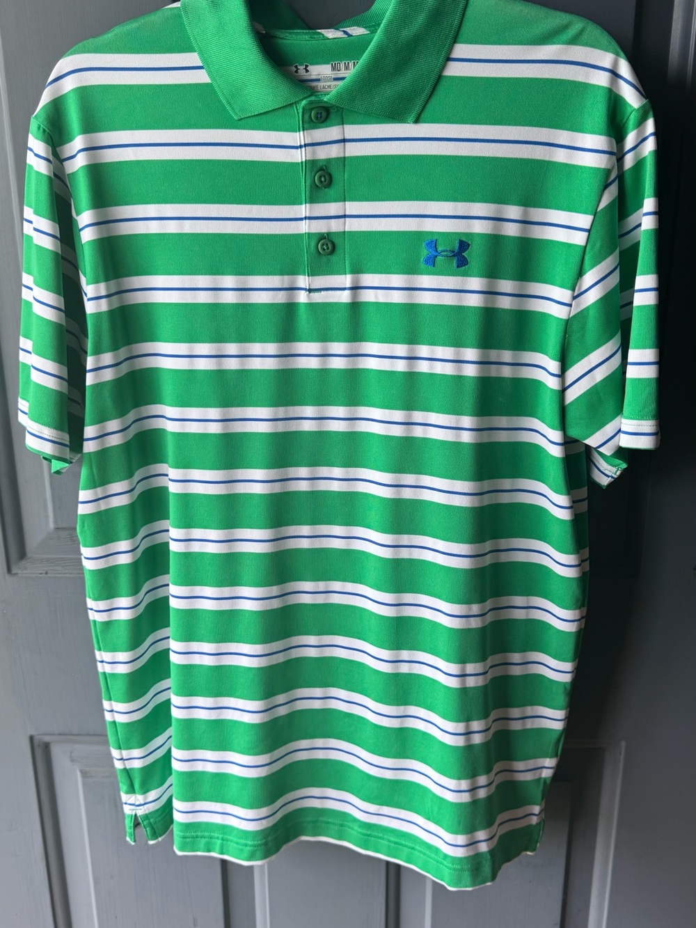 Under Armour Green, White & Blue Striped Polo Shirt